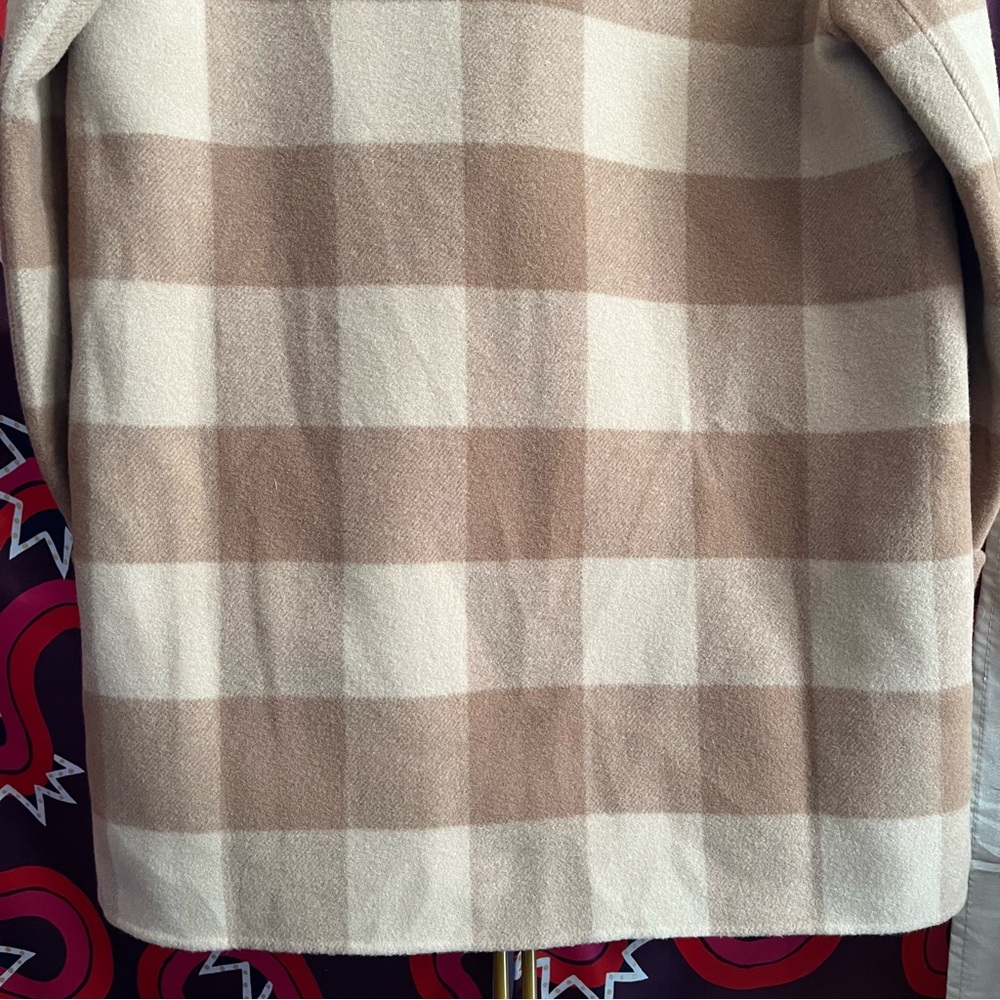 Theory Double-Faced Check Overlay Coat Camel Plaid Multi Check Wool Felt Open - Picture 8 of 14